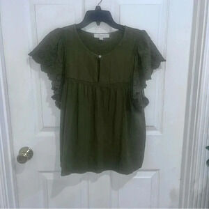 LOFT - olive green top cap sleeve sz xlg